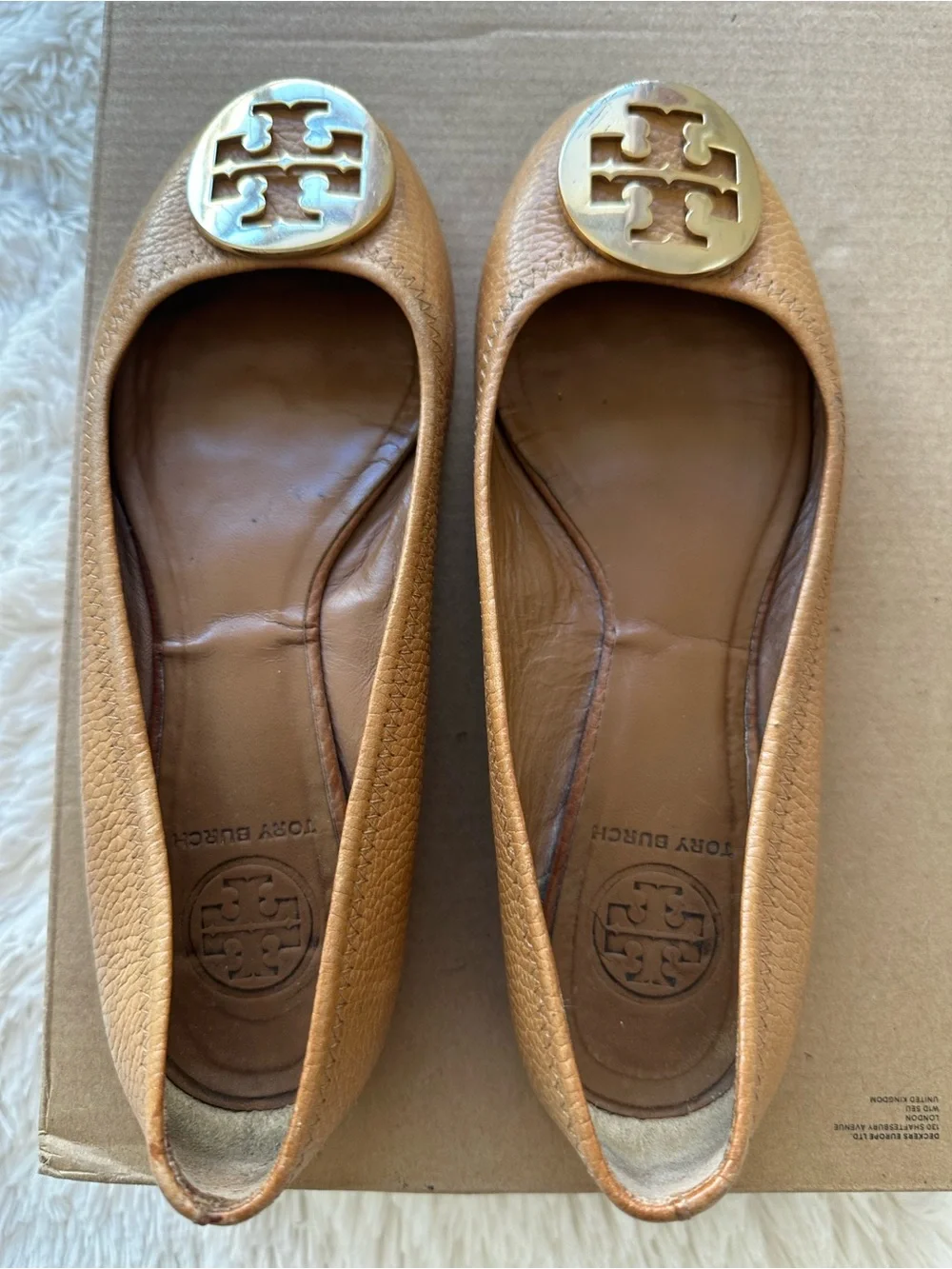 Tory Burch Reva Travel Leather Ballet Flats Pecan Praline Gold Size: 6.5 - Picture 2 of 8